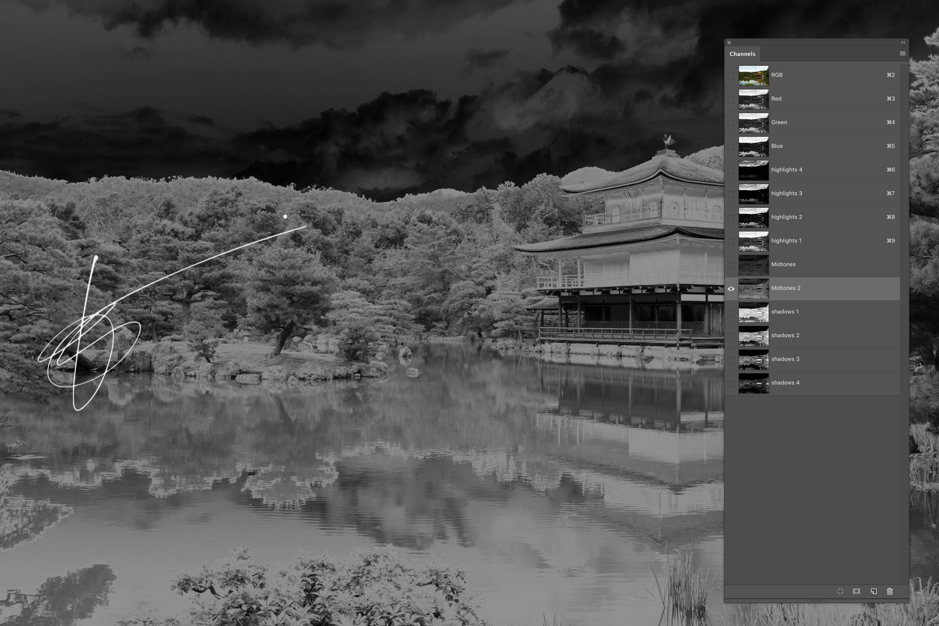 Kyoto Golden Pavillion (luminosity masks tutorial image, midtones)