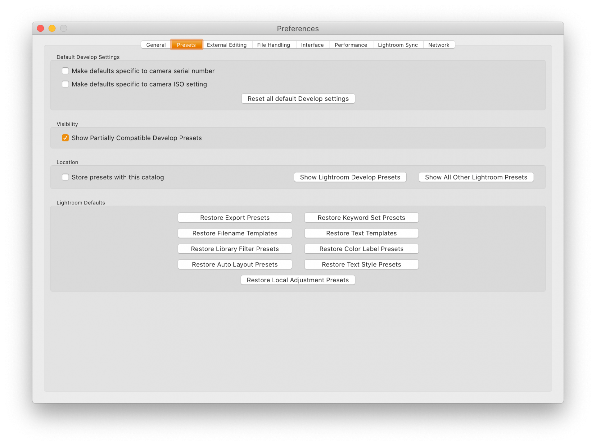 Lightroom presets visibility