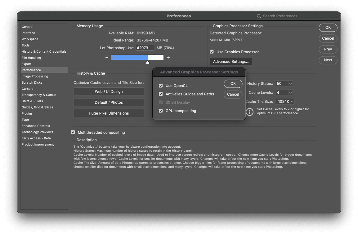 Photoshop Liquify Tool fix - performance settings