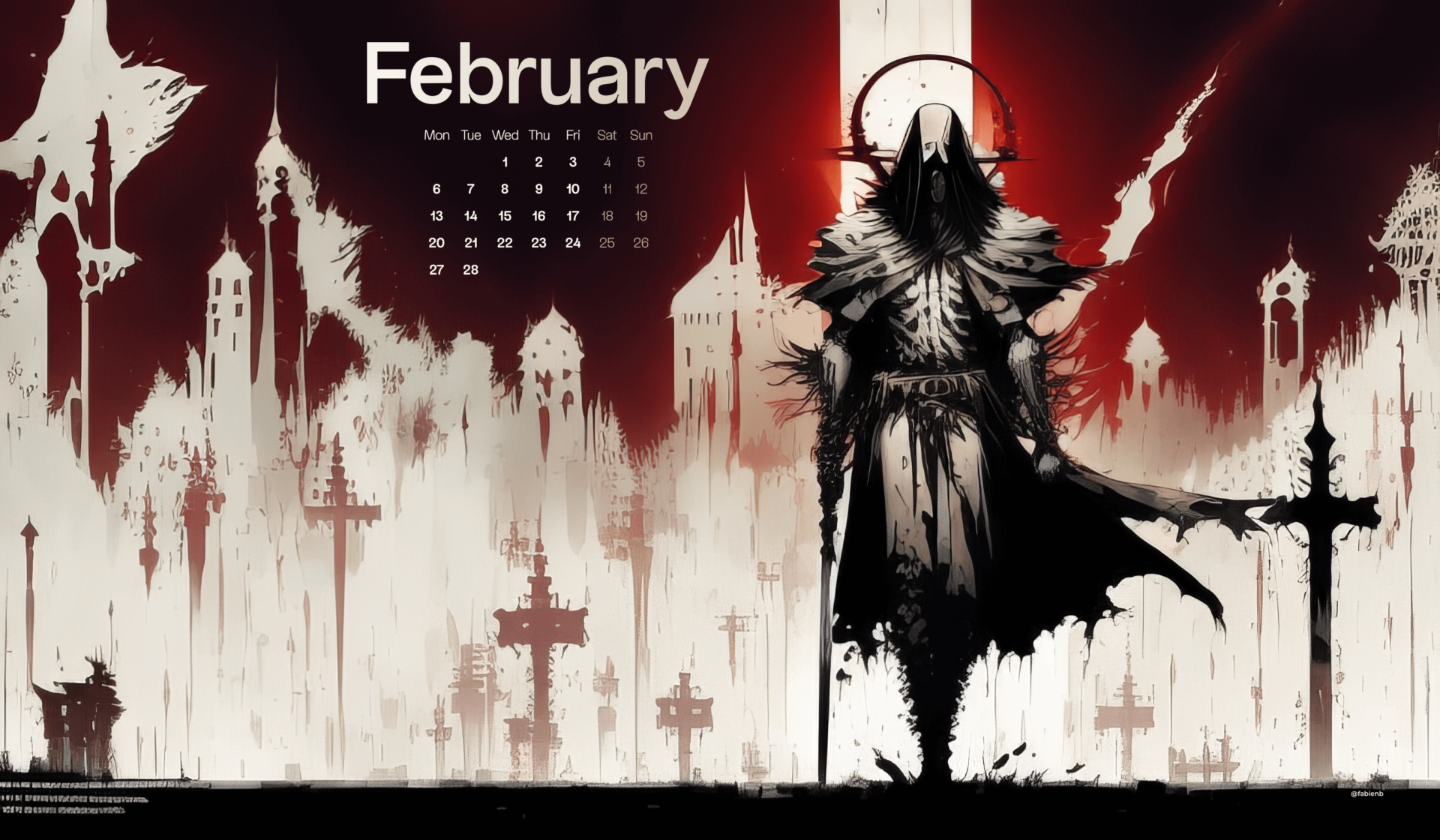 AI Desktop Calendar wallpapers February 2023 Stable Diffusion Midjourney fabienb