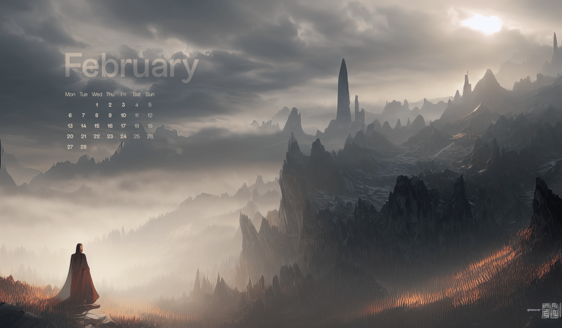 AI Desktop Calendar wallpapers February 2023 Stable Diffusion Midjourney fabienb