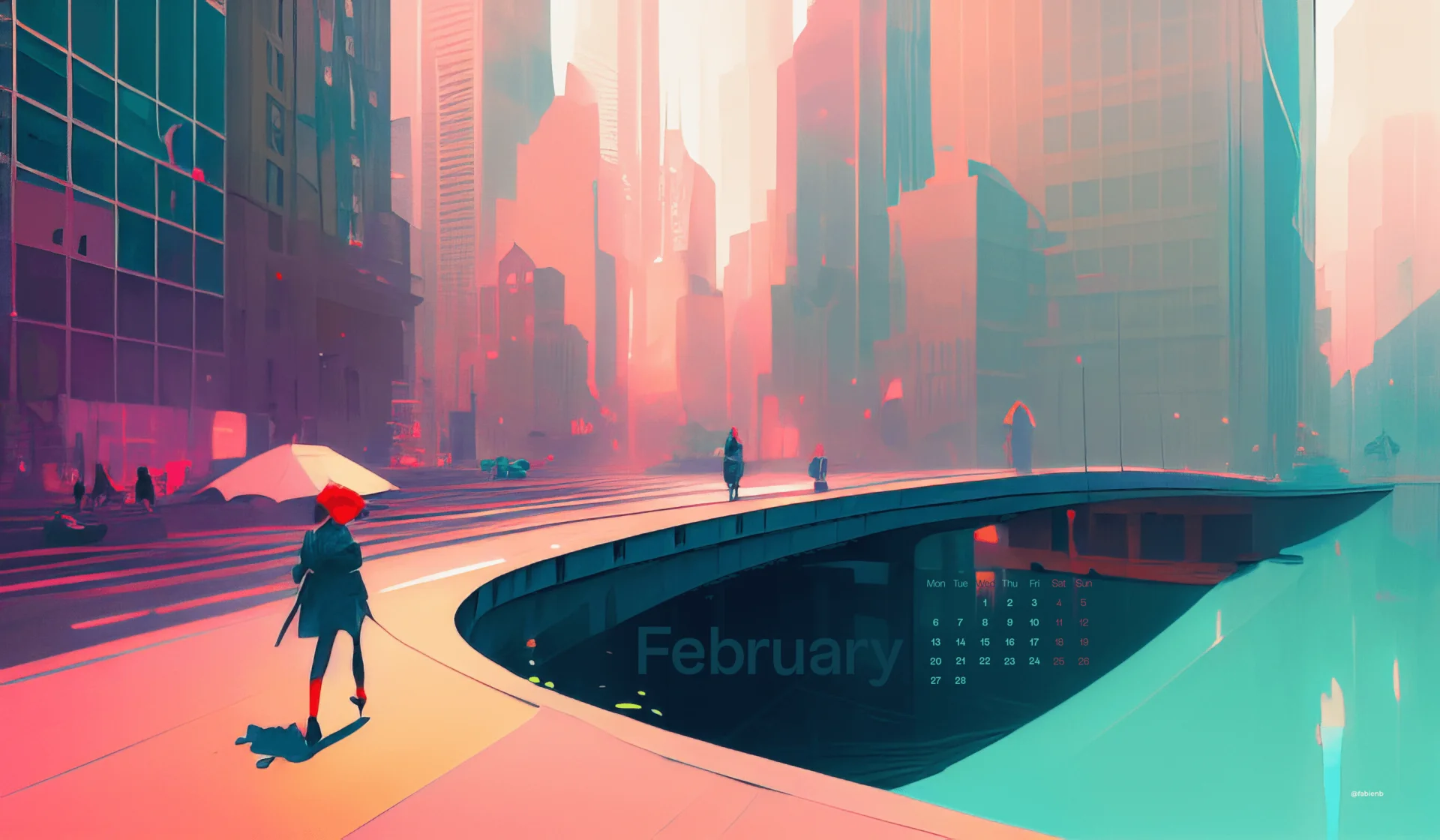 AI Desktop Calendar wallpapers February 2023 Stable Diffusion Midjourney fabienb