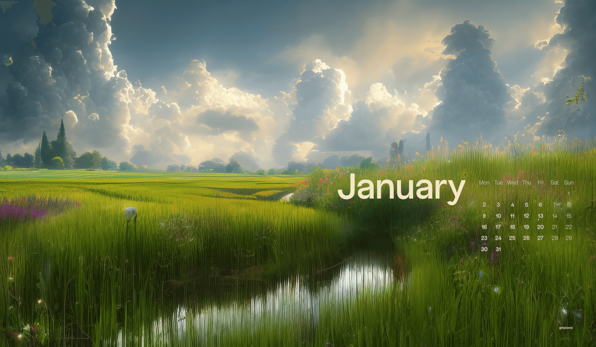 AI Desktop Calendar wallpapers January 2023 Stable Diffusion Midjourney fabienb