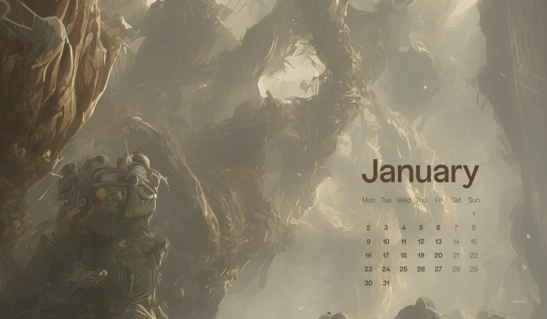 AI Desktop Calendar wallpapers January 2023 Stable Diffusion Midjourney fabienb