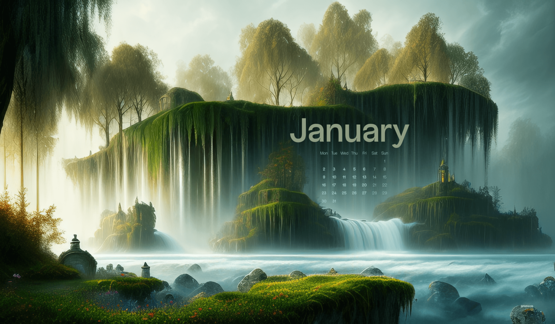 AI Desktop Calendar wallpapers January 2023 Stable Diffusion Midjourney fabienb