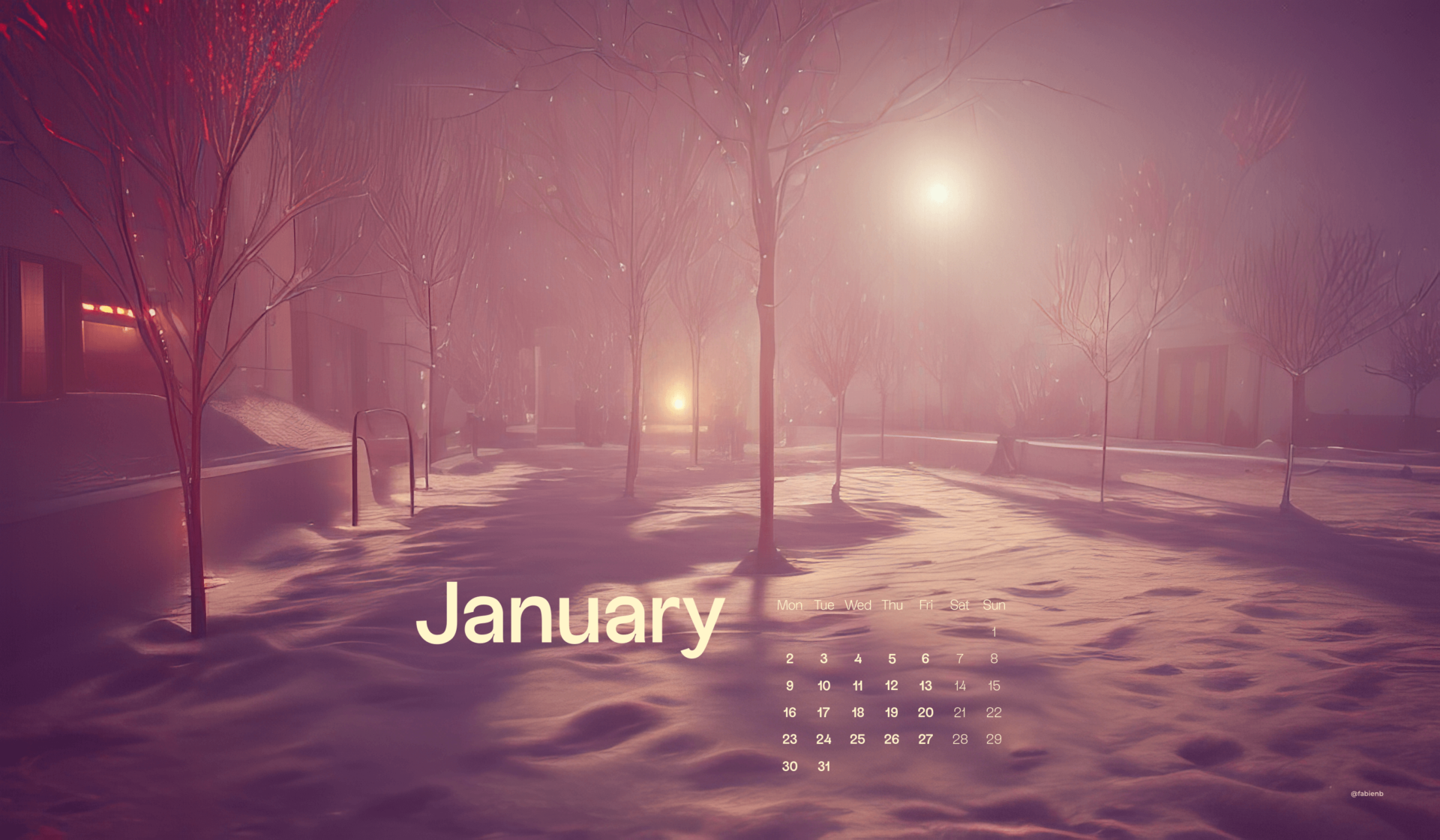 AI Desktop Calendar wallpapers January 2023 Stable Diffusion Midjourney fabienb