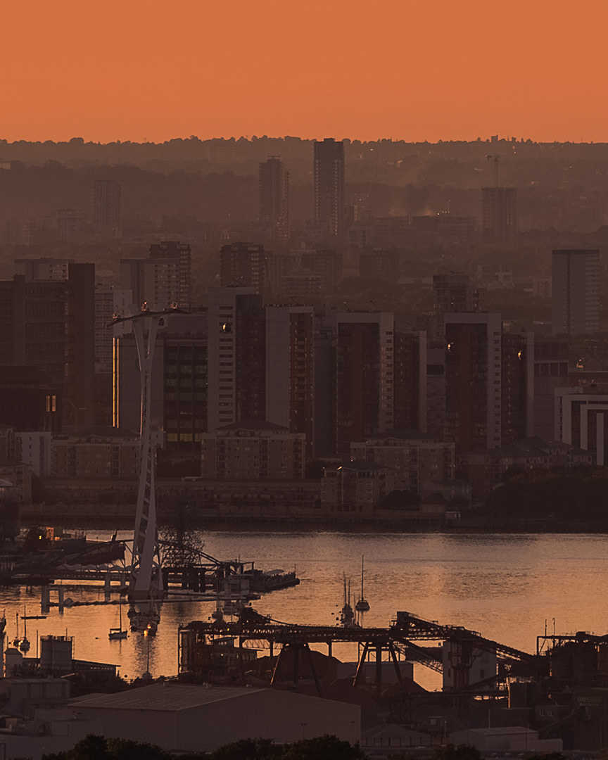 1 gigapixel photo, panorama, London sunset, cable car Greenwich