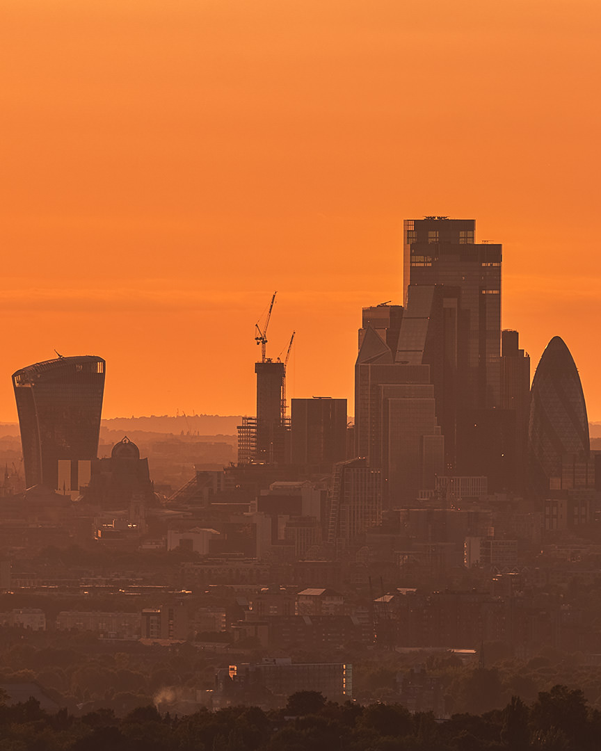 1 gigapixel photo, panorama, London sunset, city of London skyscrapers