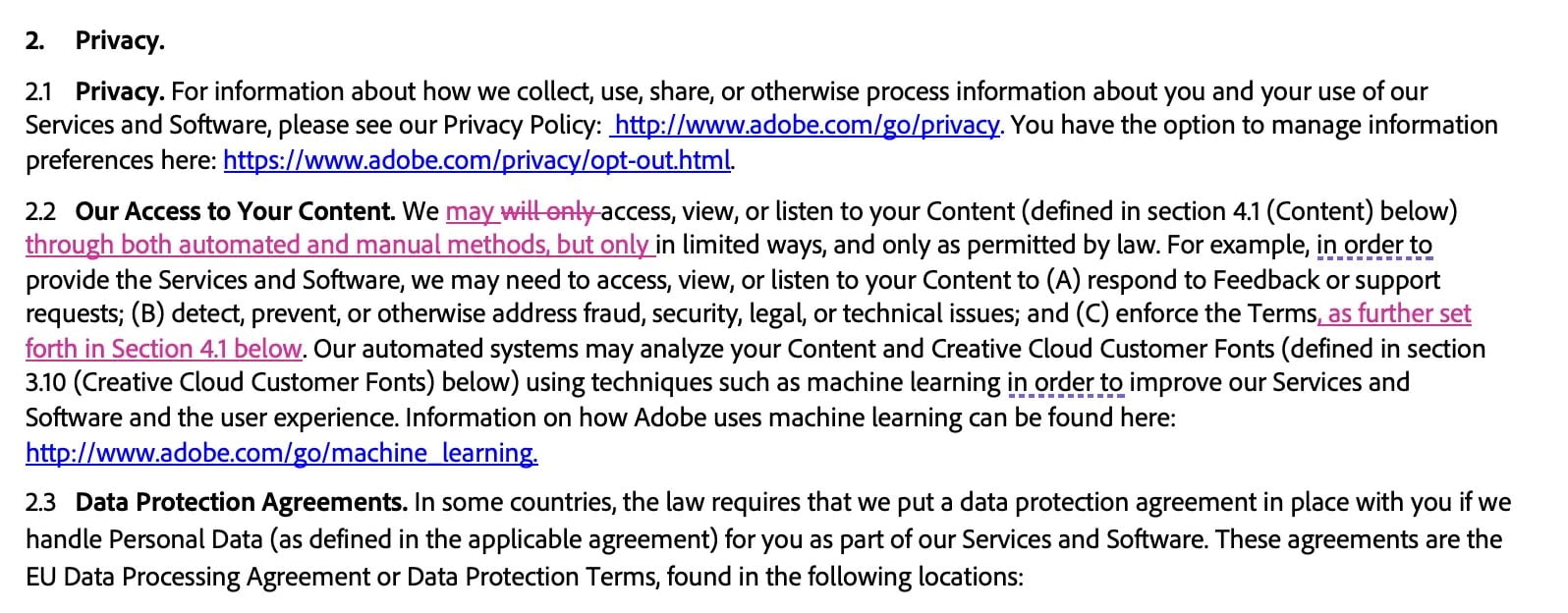 Adobe AI Terms of Service, policy comparison