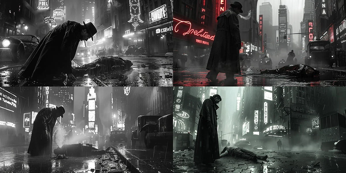 A detective in trench coat (Gemini) consistent great photos with AI