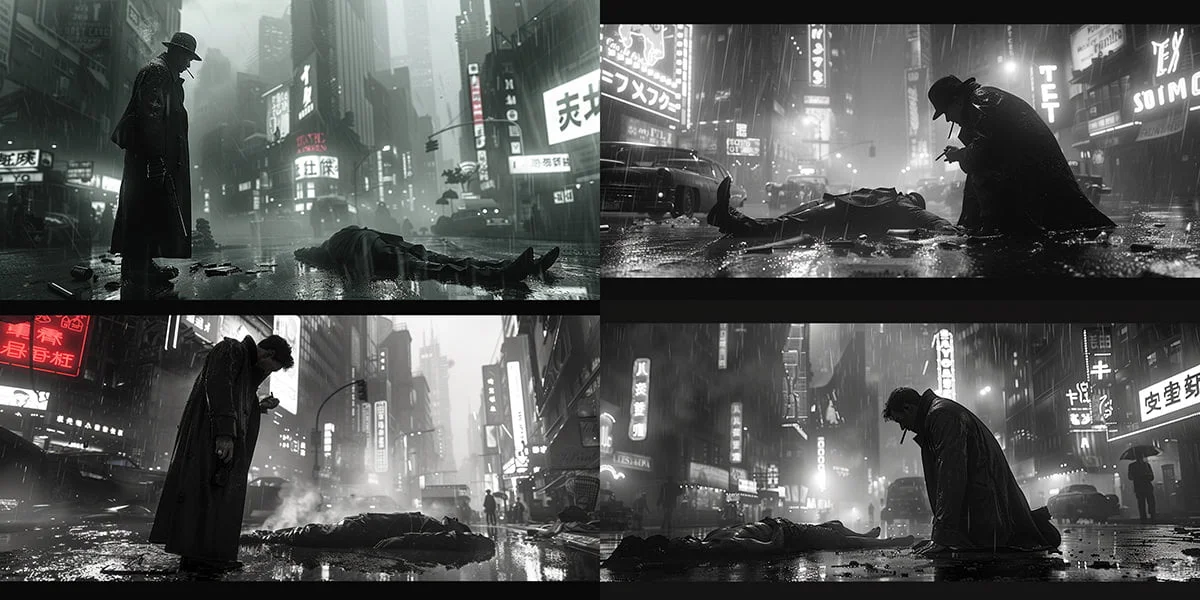 A detective in trench coat (Gemini variations) consistent great photos with AI