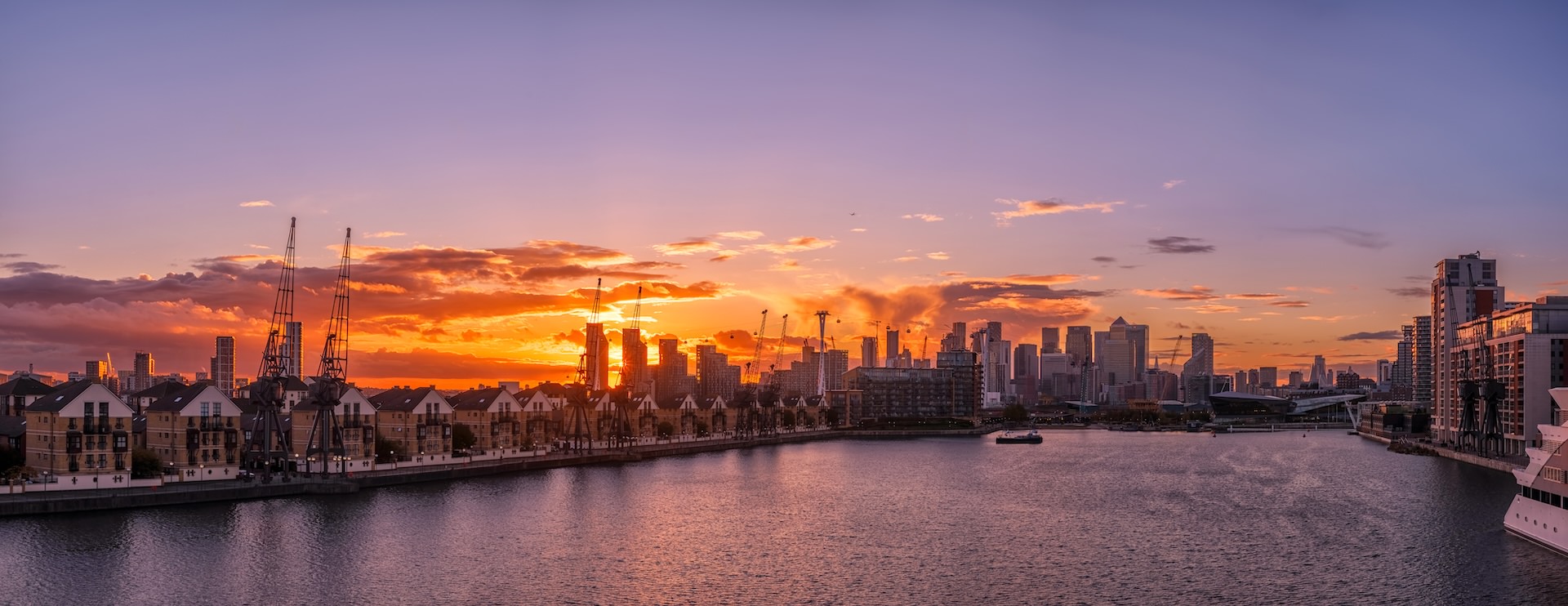 smartphone photography example: London panorama at sunset (Royal Docks Excel)